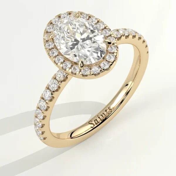 Aqsá - Ovaal 1,00ct halo ring met zijstenen - Verlovingsring met halo en pavé zijstenen